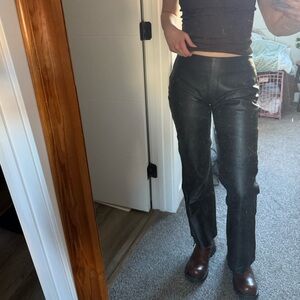 Y2K Fairweather Black Real Leather Flare Pants